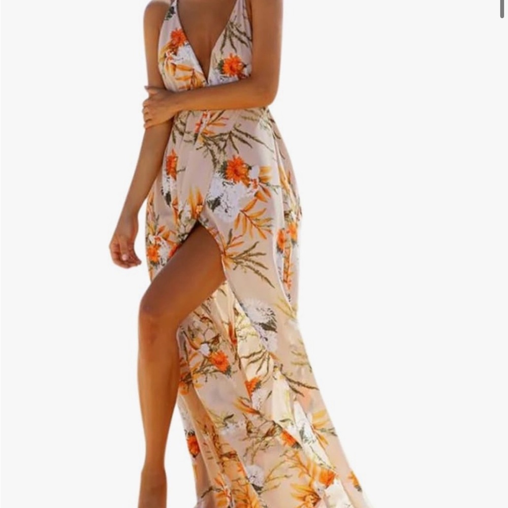 Vibrant Floral V-Neck Maxi Dress. NWOT